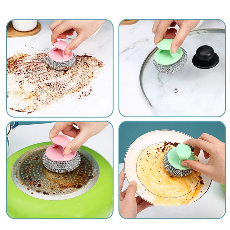 Two-Piece Kitchen Wire Cleaning Ball Nano Sponge Wipe Set