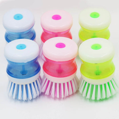 Kitchen Dish Cleaning Brush With Liquid Soap Dispenser Plastic Pot