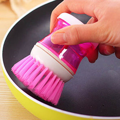 Kitchen Dish Cleaning Brush With Liquid Soap Dispenser Plastic Pot