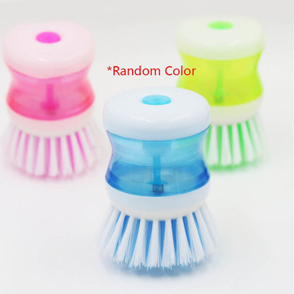 Kitchen Dish Cleaning Brush With Liquid Soap Dispenser Plastic Pot